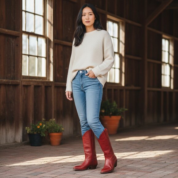 1980 Frye Vintage Red Leather Embroidered Heeled Western Fall/Summer Cowboy Boot - Picture 3 of 15